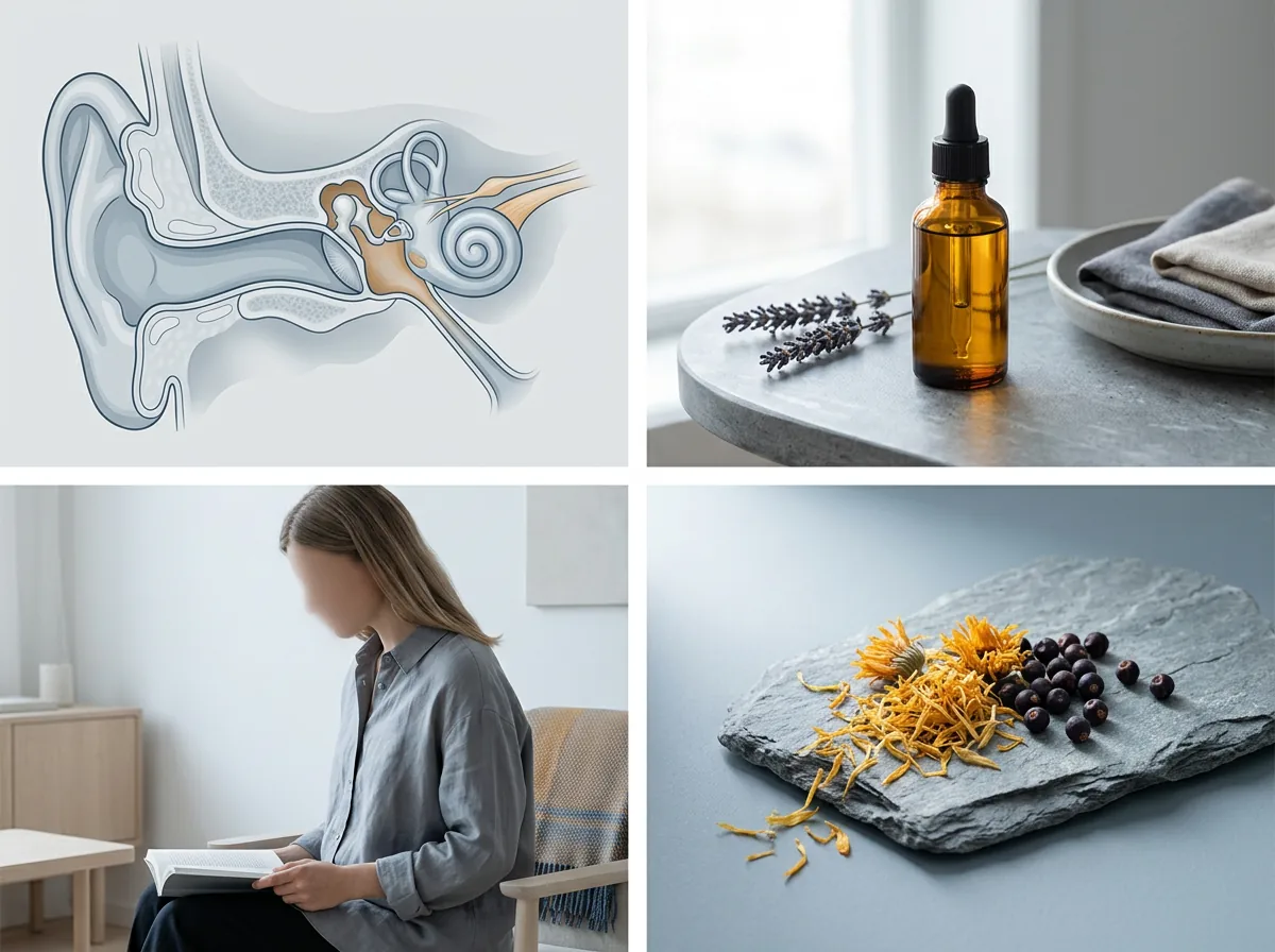Illustrativ tegning af ørets indre struktur: cochlea, øregang og mellemøre